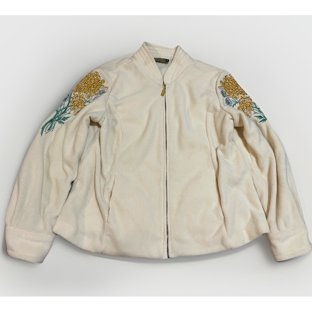 Bob Mackie Wearable‎ Art Embroidered Ivory Women's XL Fleece Zip Jacket